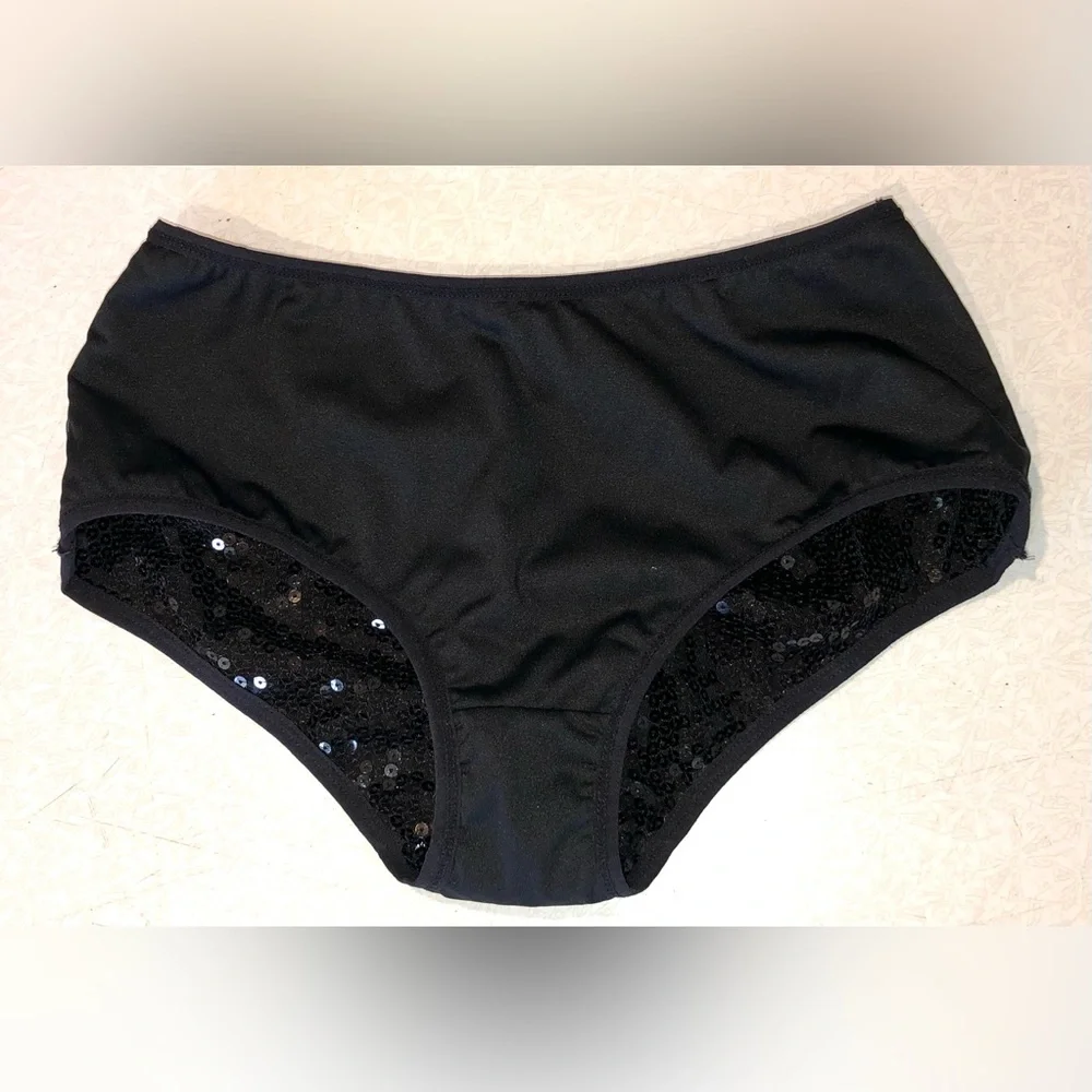 New Black Sequin Dance Bikini Bottoms - S